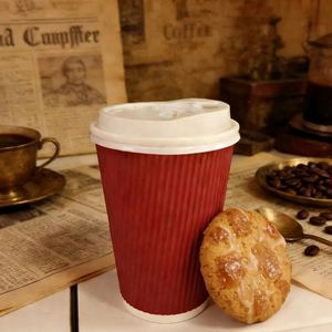 16oz <b>Corrugated</b> <b>Paper</b> Cups with Sip Lid Cover Ripple Walled Coffee Mug with Logo Printed - Product Image 1