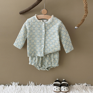 Koreanische Art Kinder kleidung Sommer Baby Girl Mode Stickerei Kleine Blume Oberarm Cardigan Shorts Set - Product Image 6