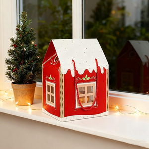 Christmas Cottage Box Red Paper Ornament For Tree Decoration - Product Image 3