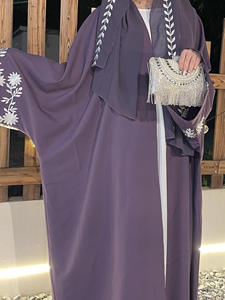 2025 donne di lusso ricamate floreali in Chiffon viola morbido Abaya fatto a mano eleganti modesti abiti musulmani Dubai per il matrimonio abbinati - Product Image 6