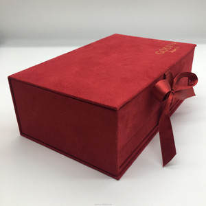 Sang Trọng Da Lộn Vải Sô Cô La Bao Bì Hộp Quà Tặng Với Ribbon Đỏ - Product Image 6