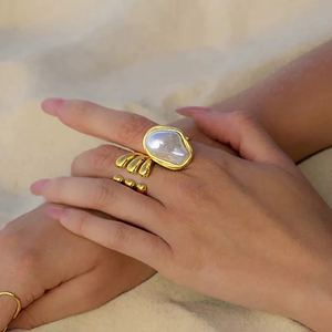 Lincy 18K vàng PVD mạ thép không gỉ giả ngọc trai mở vòng Earring Jewelry Set đối với phụ nữ đồ trang sức - Product Image 4