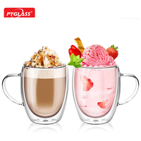 Pyglass Lot de 2 tasses en verre à double paroi, en borosilicate de haute qualité, isolées, transparentes, pour café et thé, résistantes à la chaleur
