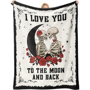 Manta de Franela con Estampado de Esqueletos y Rosas, Manta para Siesta, Resistente a la Decoloración, Ligera, para el Invierno, Impresión Personalizada, OEM, ODM - Product Image 1