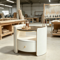 Table de chevet ronde, table de chevet minimaliste italienne de luxe, table d'appoint moderne incurvée avec rangement pour chambre à coucher