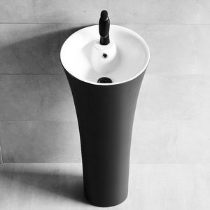 Ceramic Pedestal <b>Basin</b> <b>Round</b> Vessel Floor Standing Sink Single Hole Glossy Finish Bathroom Sink - Product Image 4