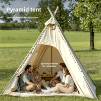Tente pyramidale indienne avec logo, système anti-pluie, moustiquaire, vente en gros, tente de camping multi-saison en tissu Oxford monocouche pour l'extérieur