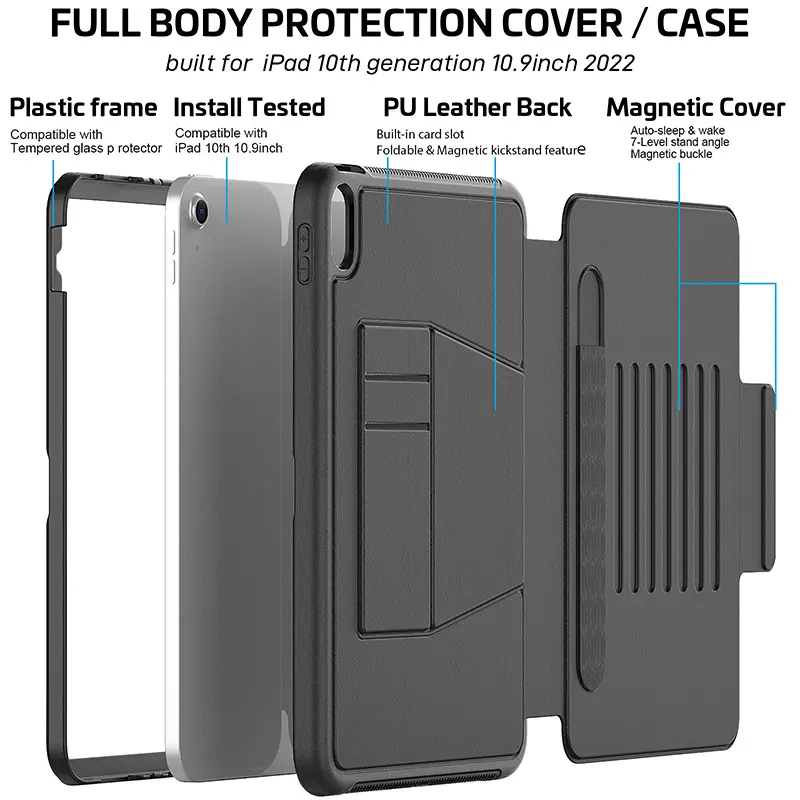 Funda de protección de cuerpo completo para iPad de 10. ª generación, carcasa híbrida de plástico y Pu, resistente, 10,9 pulgadas, 2022