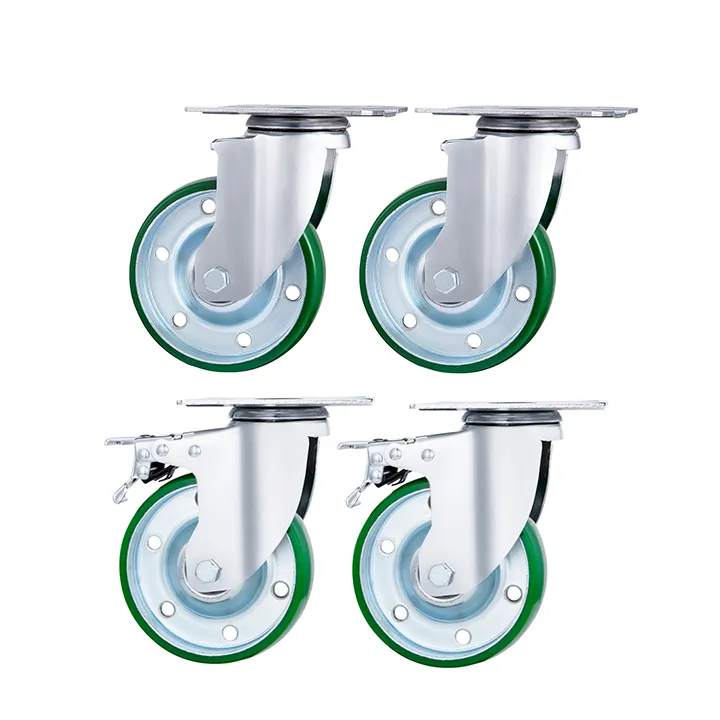 Polyurethane Swivel Plate Locking Casters Wheels 4 inch PU Anti-wear Smooth Casters with Brake