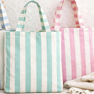 Bolsa de Mano de Lona a <span class=keywords><strong>Rayas</strong></span> Personalizada al por Mayor, Bolsa de Compras Casual para la Playa con Asas - Product Image 6