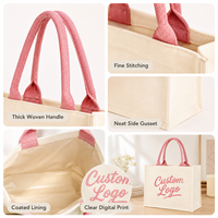 Tas Tote Kanvas Berlapis 12 Oz Cetak Kustom, Tas Belanja Terstruktur Dapat Digunakan Kembali, Terbuka di Bagian Atas, Grosir OEM Label Pribadi