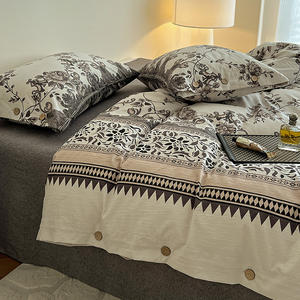 Ensemble de literie personnalisé en gros Modèle de bouton en lin vintage Ensemble de housse de couette en drap de lit quatre pièces original - Product Image 3