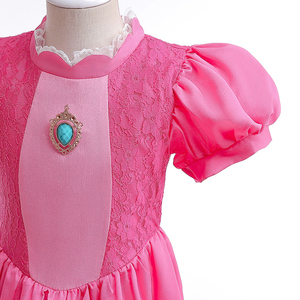 ชุดเจ้าหญิงพีชซูเปอร์มาริโอสำหรับเด็กผู้หญิง ชุดเดรสเจ้าหญิงสีชมพูสดใส แขนพองฟู สำหรับงานวันเกิด ฮาโลวีน และคอสเพลย์ - Product Image 4