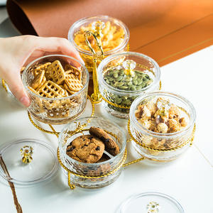 Premium <span class=keywords><strong>spa</strong></span> Dim Sum Snack Plate <span class=keywords><strong>Hotel</strong></span> Gold Hand Crown double bol rond en verre avec écrou avec couvercle - Product Image 2