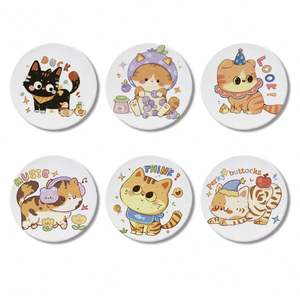 Aimant de réfrigérateur en céramique rond avec motif de chat de dessin animé, impression UV, aimant de réfrigérateur personnalisé, aimant de réfrigérateur en céramique vierge pour sublimation - Product Image 3