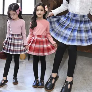 Cute fall girls' trousers school girl uniform skirt with leggings children cotton plaid dress pants kids two-piece leggings