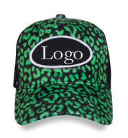 Gorra Trucker de Terciopelo con Malla de 5 Paneles, Visera Ajustada, Logotipo Personalizado Cosido, Borde Afelpado, Bordado, Estampado de Leopardo, Gorra de Terciopelo Personalizada