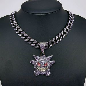 Collier unisexe mignon Gengar Ghost Cuban Link |   Chaîne à maillons en acier inoxydable plaqué bicolore |   Bijoux pendentifs tendance - Product Image 3