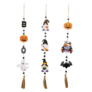 2023 vente en gros Halloween maison fête fantôme décoration perles chaîne sorcière citrouille chauve-souris tenture murale pièces pendentif bois ornements