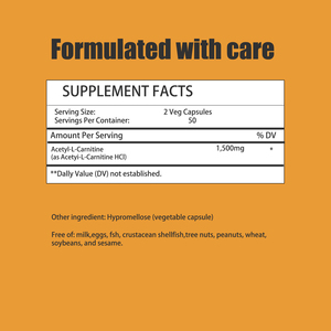Premium Quality Acetyl Carnitine Capsules Contains 1500 mg per Serving Acetyl Carnitine Support Intestinal Absorption 100 Count - Product Image 2