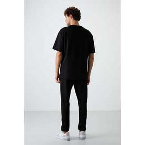 Conjunto Deportivo para Hombre, Negro, de Algodón, Corte Holgado, Casual, Transpirable, Diseño Simple, Manga Corta para Adultos - Product Image 1