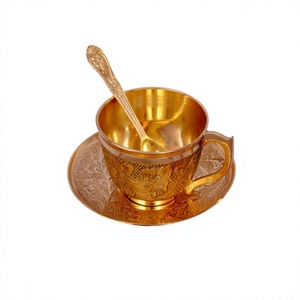 Customized Shape And Size <b>Cup</b> Saucer Attractive Design Brass Tea <b>Cup</b> And Saucer With Spoon For Hotel Usage - Product Image 1