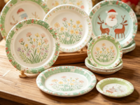 Assiettes en papier jetables de qualité alimentaire, recyclables, imprimées en couleurs pastel et colorées, pour nouilles, en-cas, pizza, traiteur/fêtes