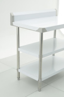 Table de travail professionnelle en acier inoxydable 304 à double plateau, robuste et avec étagère inférieure réglable