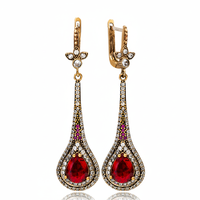 Ruby CZ pera gota diseño auténtico otomano venta al por mayor pendientes 925 joyería de plata esterlina