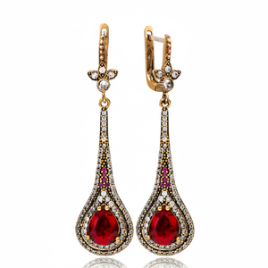 ทับทิม CZ Pear Drop Design ต่างหูขายส่งออตโตมันแท้ เครื่องประดับเงินแท้ 925 - Product Image 2