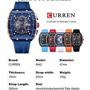 นาฬิกาข้อมือผู้ชาย CURREN 8442 กันน้ำ 3ATM พร้อมเข็มเรืองแสง ปฏิทิน นาฬิกาสปอร์ตทรงเหลี่ยมโครโนกราฟ - Product Image 3