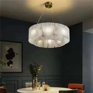 Nordic Spanish Marble Designer Brass Living Room Dining Table Chandelier Modern Alabaster Simple Bedroom Led Pendant Light