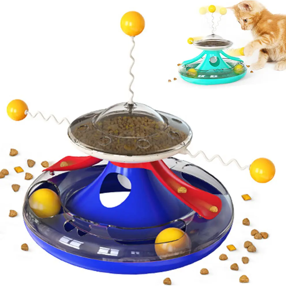 New Product Multicolor Trackball Cat Turntable Food Distribution Spring Ball Funny Cat Stick Feeder Cat Toy
