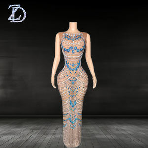 ZD Abito Lungo da Donna Sexy in Rete con Strass Scintillanti per Compleanno Matrimonio Serata di Gala Servizio Fotografico - Product Image 1