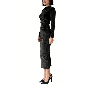 Vestido Midi Ajustado de Terciopelo con Volantes para Mujer - Vestido de Noche Elegante de Manga Larga - Product Image 4