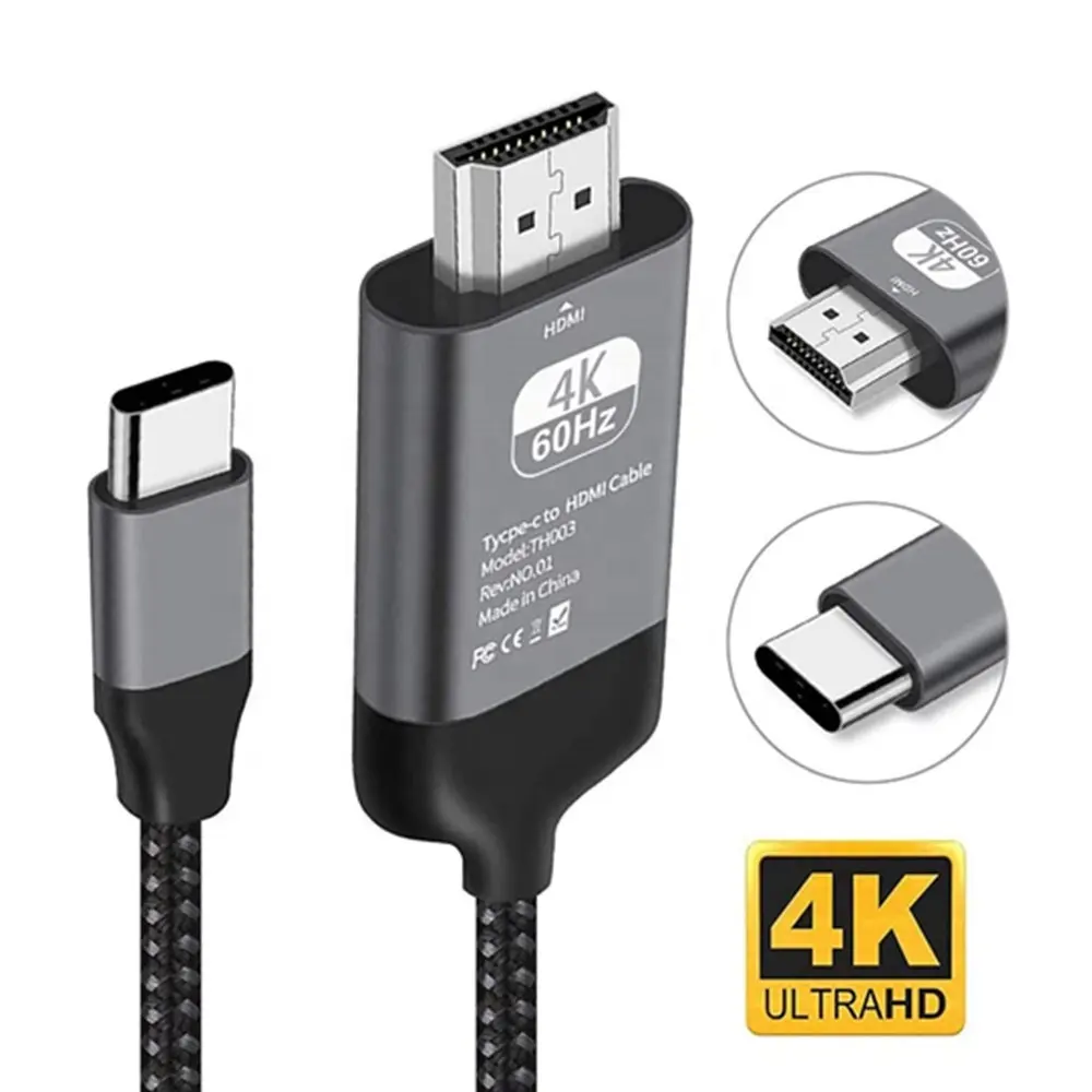 4K 60Hz USB نوع C إلى HDMI فيديو أغنية كابل لجهاز ماكبوك برو و نينتندو و باد و سامسونج المحمول و المحمول و أكثر