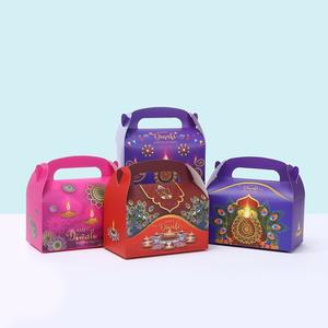 مهرجان الأضواء سعيد ديوالي لوازم الحزب الهندي تصميم هندو المحمولة صناديق الوجبات الخفيفة حالة الكرتون هدية مربع اللون - Product Image 1