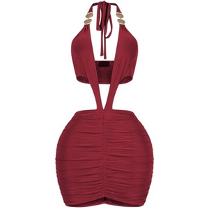 เดรสสั้นคอวีลึกแบบใหม่สไตล์ OEM ปี 2025 สำหรับฤดูร้อน เซ็กซี่ โชว์หลัง สะโพกสวย เหมาะสำหรับผู้หญิง - Product Image 3