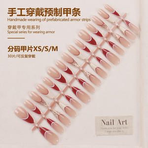 เล็บตาแมวฝรั่งเศสลายจุดสีแดงสำหรับปีใหม่ปลายเล็บสวมใส่ได้สำหรับเด็กผู้หญิงขายดีงานแฮนด์เมดระดับไฮเอนด์ - Product Image 4