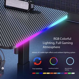 Bureau de jeu LED RGB avec plateau en fibre de carbone, bureau réglable en hauteur électrique, table d'ordinateur ergonomique pour le jeu et le bureau - Product Image 2