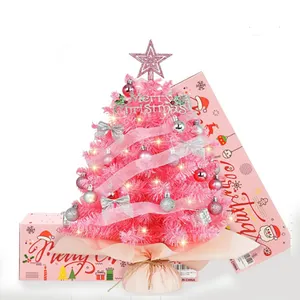 Hot Selling 60CM Pink Small Festival Celebration Luxury Mini Table Christmas Trees With Led Light For Home Decoration