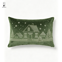 Housse de coussin lombaire en velours de Noël 50x30, taie d'oreiller brodée Village d'Hiver, coussin décoratif de fêtes pour canapé et maison
