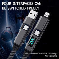 El mejor producto 2025 4 en 1 Cable USB PD27W Cable de carga rápida con pantalla de carga LED Adecuado para teléfono PD Tipo-c