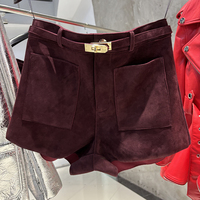 Shorts décontractés pour femmes en cuir d'agneau véritable, taille haute, shorts en cuir véritable tendance pour l'été avec ceinture