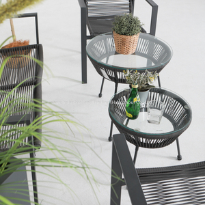 Leisure Outdoor Cheap <b>Garden</b> Courtyard Hotel Patio Steel Rope Set With Double <b>Coffee</b> <b>Tables</b> and Chairs - Product Image 6