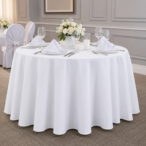 Wholesale 132 Inch White <b>Round</b> Polyester <b>Tablecloth</b> Reusable Hotel Banquet Wedding Event Rental Linen - Product Image 1