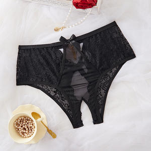 Nuevo Modelo de Lencería Sexy para Mujer, Bragas de Encaje con Abertura en la Entrepierna, con Lazos, Transparentes, con Diseño Hueco, Color Negro - Product Image 4