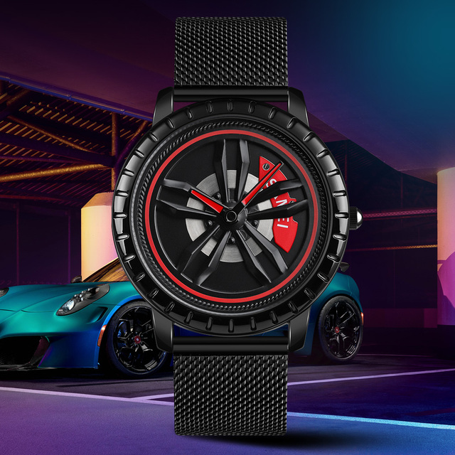 Creativity Car Wheel Rotating Watch Trendy Personality Quartz Watches for Men Punk Car Flywheel Waterproof Wristwatch Reloj