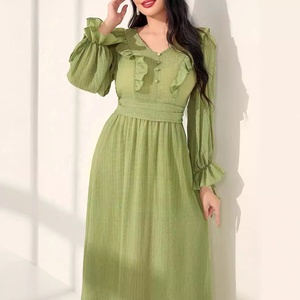 Vente en Gros Robe Verte pour Femmes Filles Décontractée Soirée Mariage Vêtements Musulmans Robes Abaya pour Femmes pour Femmes