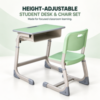 Ensemble chaise et bureau d'école à cadre en acier avec revêtement mat, boîte de rangement H120mm, siège en HDPE, bord en PP, plateau en MDF pour l'éducation